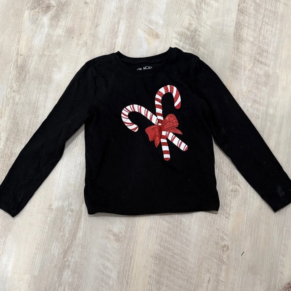 The Children's Place Black Long Sleeve with Candy Cane Design